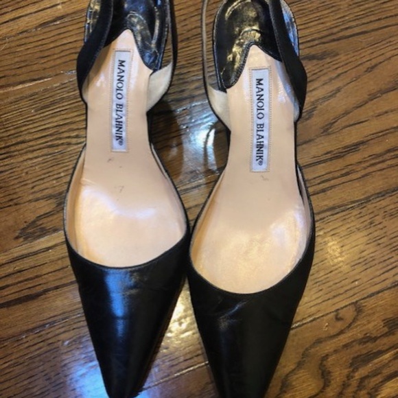 Manolo Blahnik 3" LEATHER Sling-Backs 37.5 - Picture 1 of 3